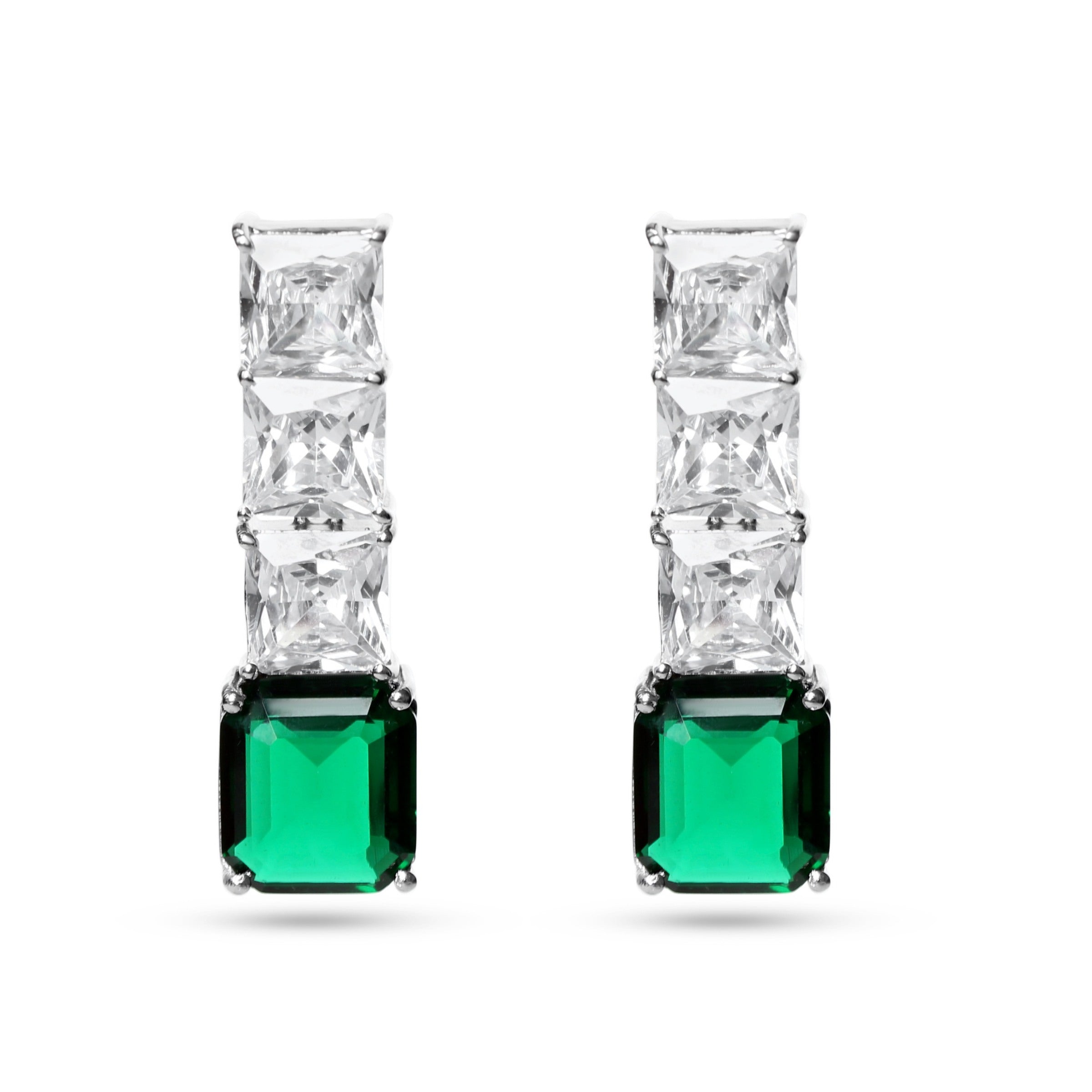 Linear Sparkle Earrings: Emerald