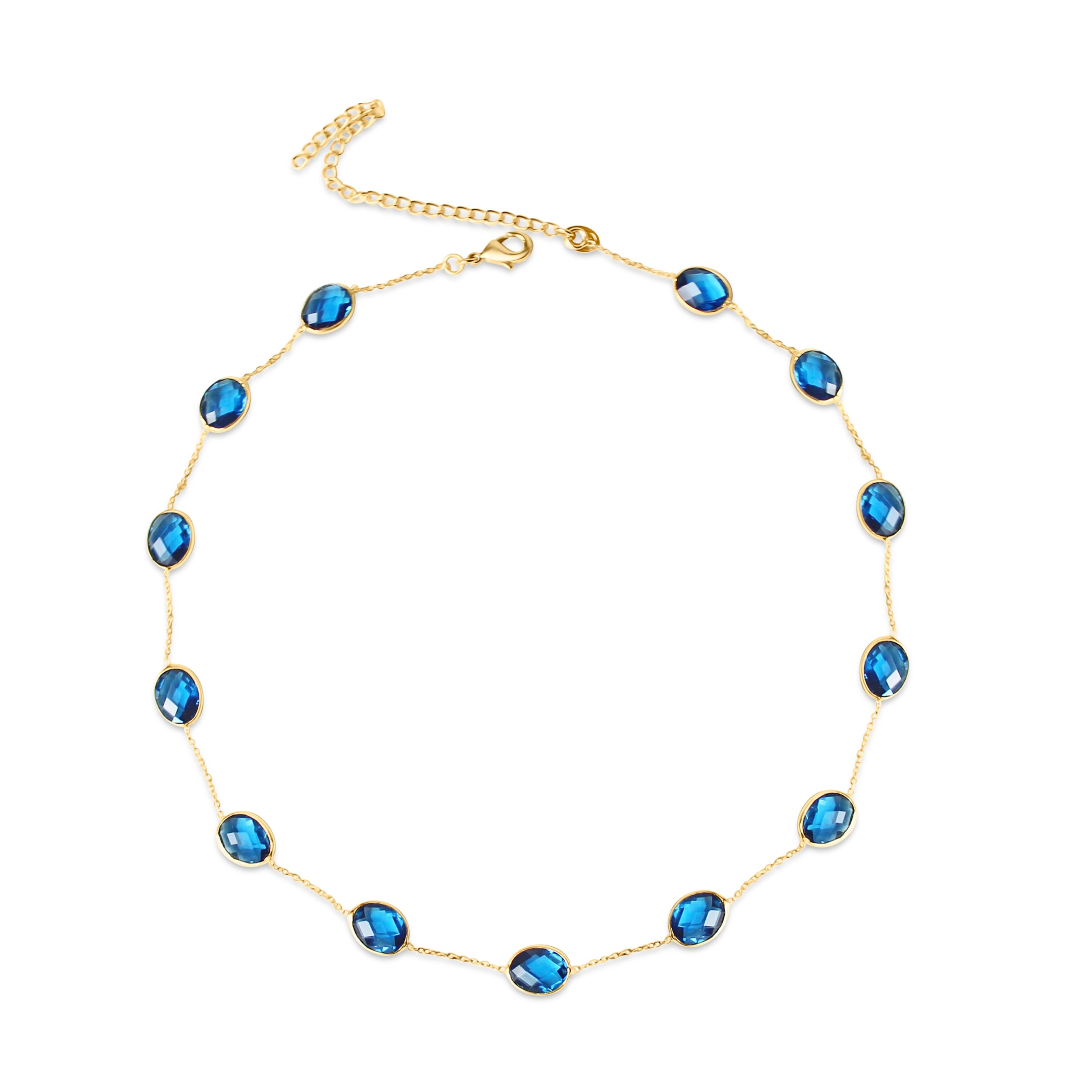 Oval Crystal Gold Chain - Blue