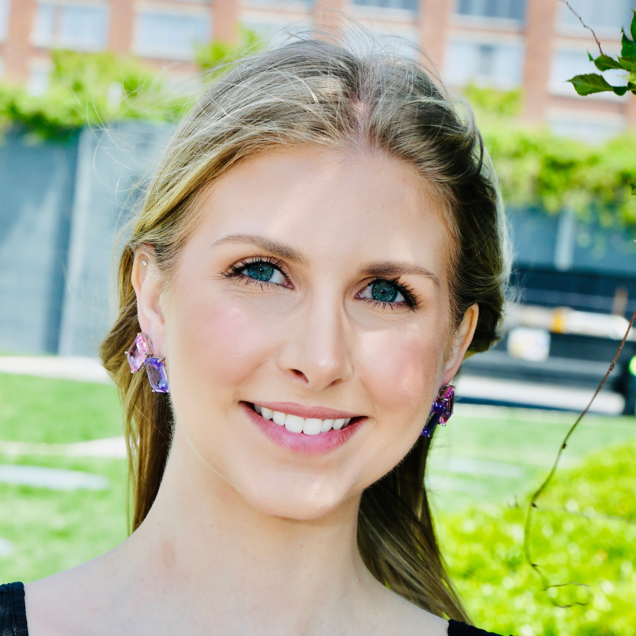 Uglam's Stud earrings in lavender, featuring a pink stone-inspired amethyst shade, elegant fashion earrings for women