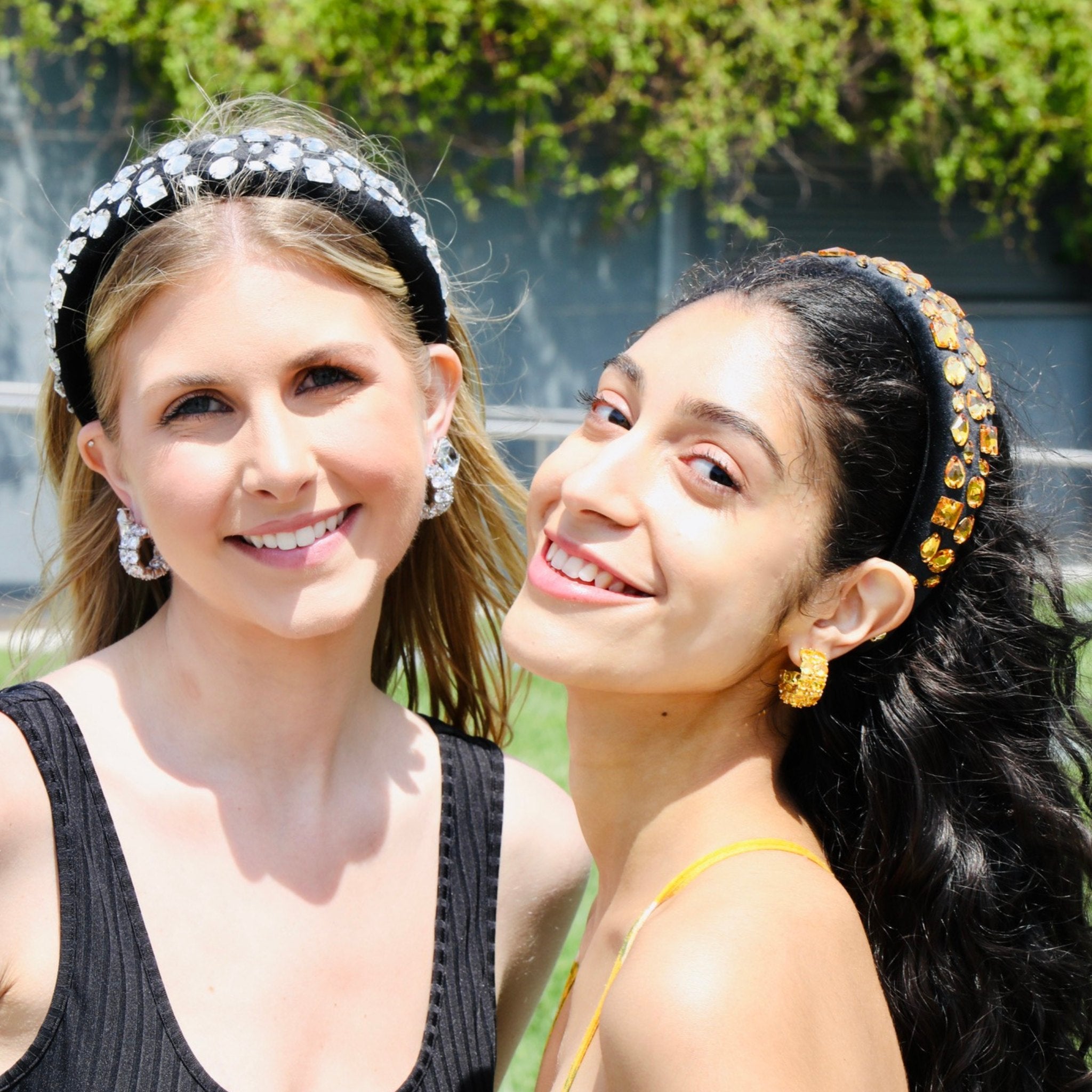 Black hair bands with rhinestone embellishments, adding a dazzling and sophisticated sparkle.