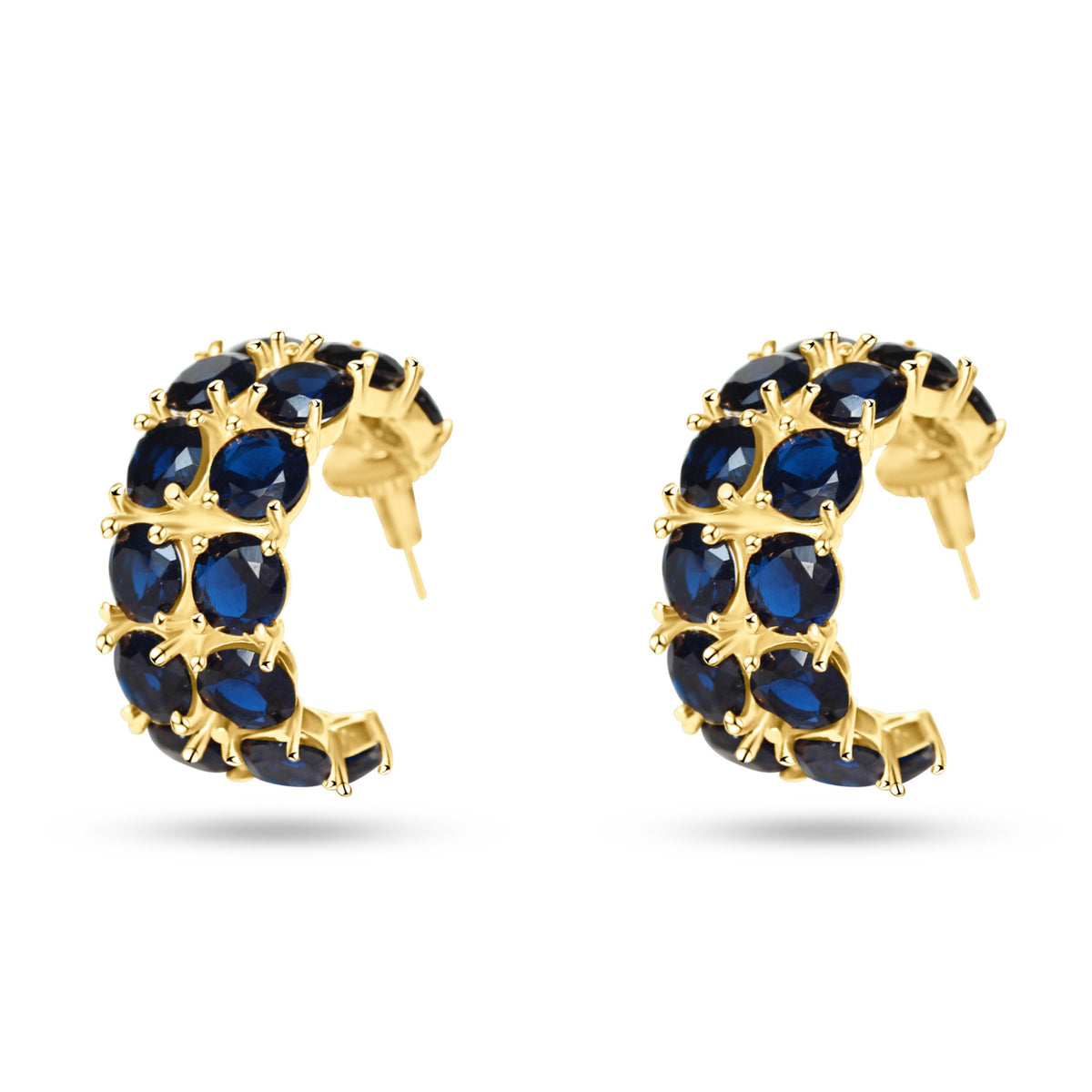 Pair of blue sapphire hoop earrings in gold plating