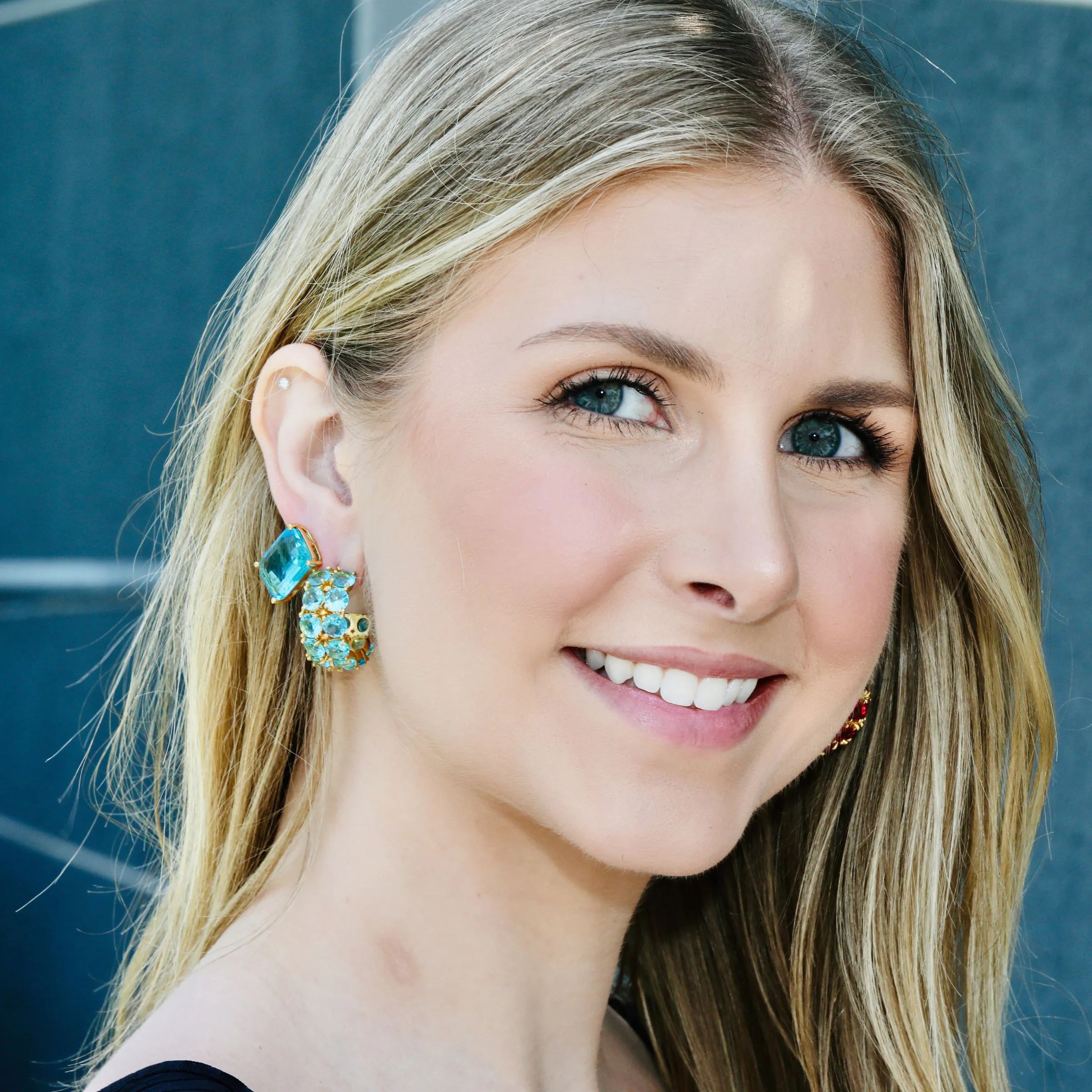 Gilded Glamour Blue Topaz Hoop Earrings
