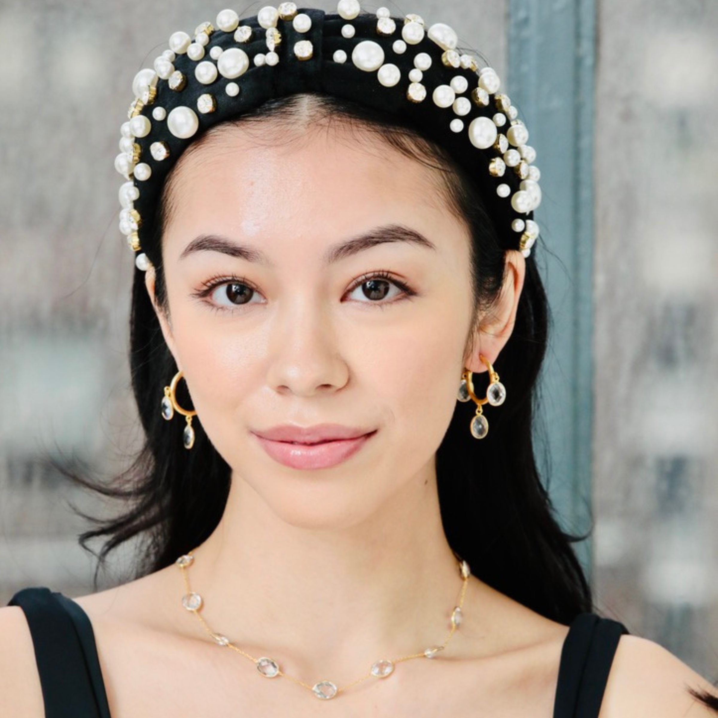 small gold hoop earrings with crystal stones
