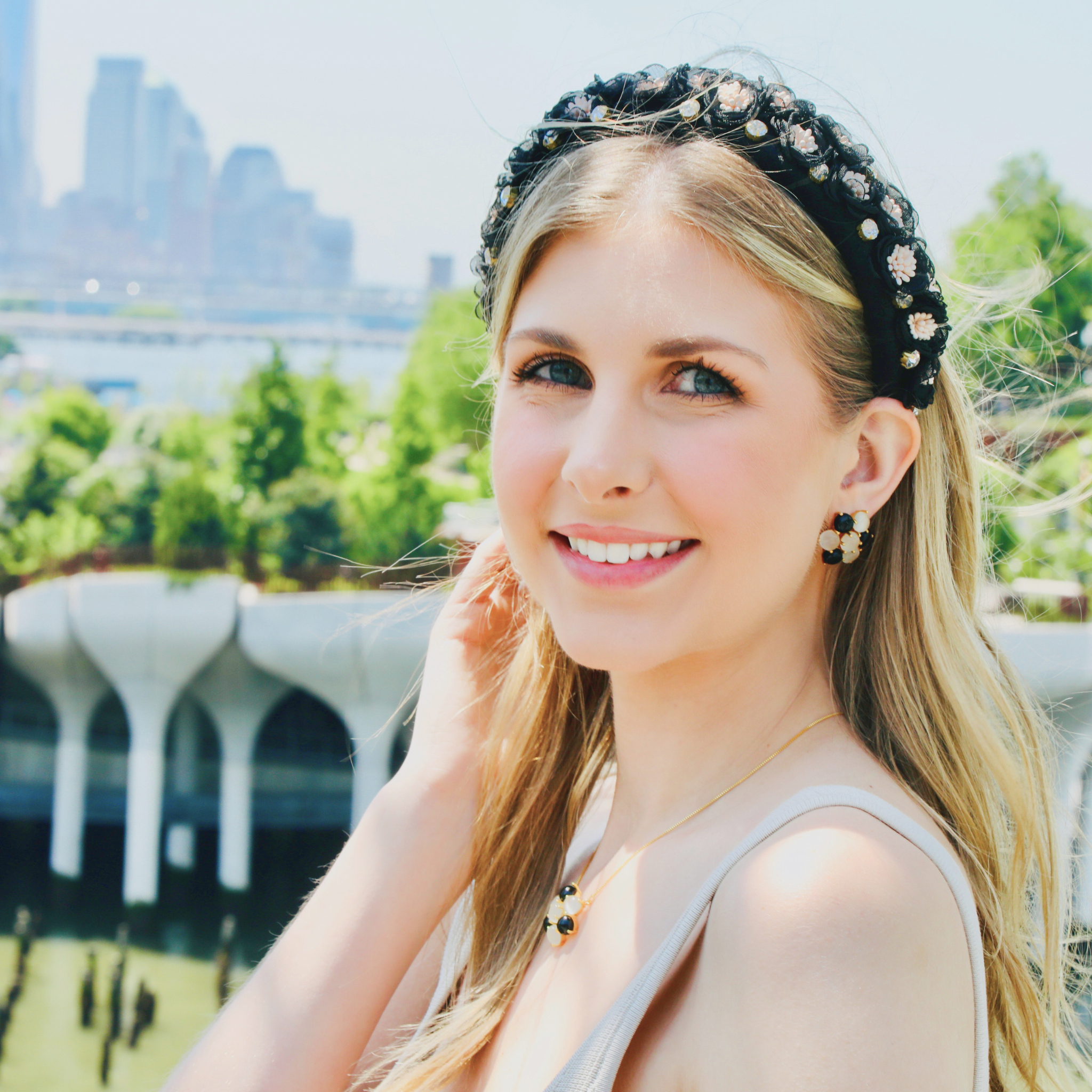Stylish floral crown headband in black, combining the charm of flower crown headbands with a modern touch for women.