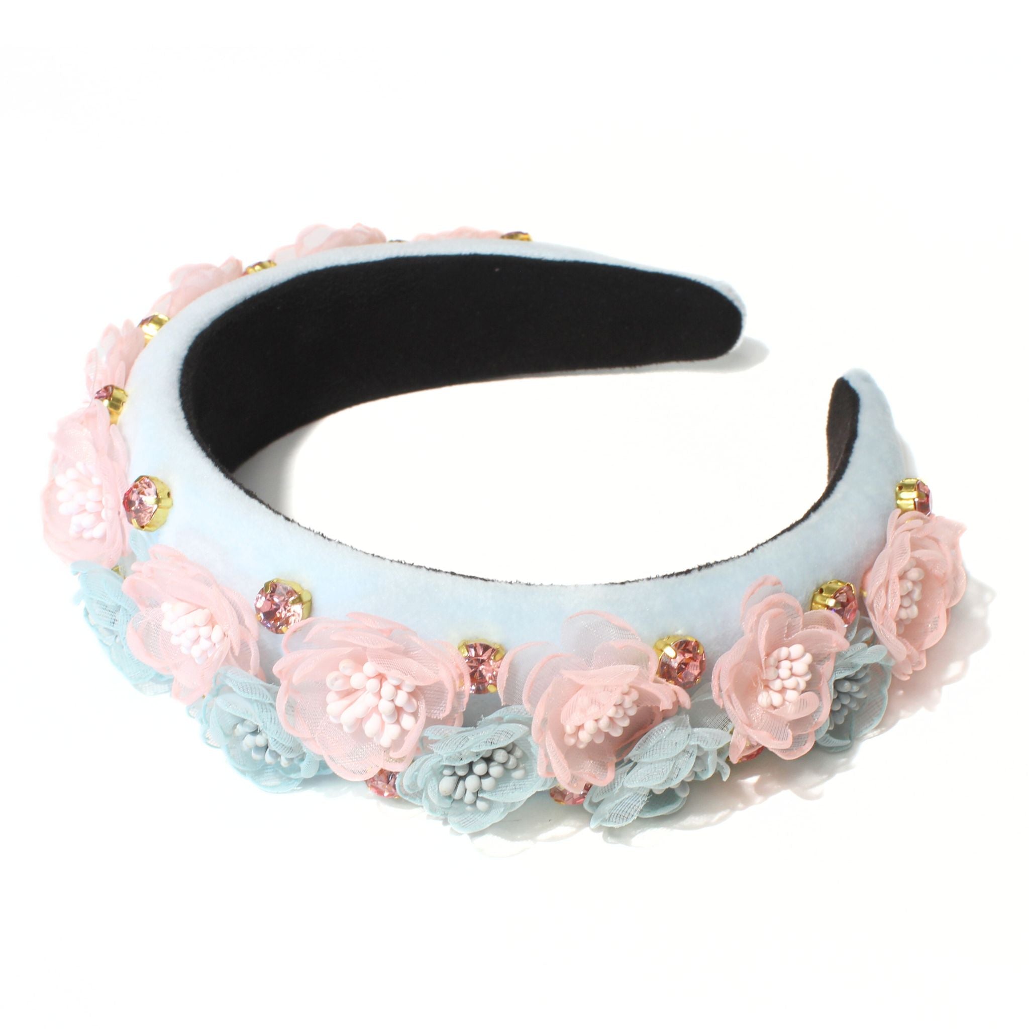 Cotton Candy Headband, a blue and pink floral headband with delicate flowers, perfect for headbands for women.