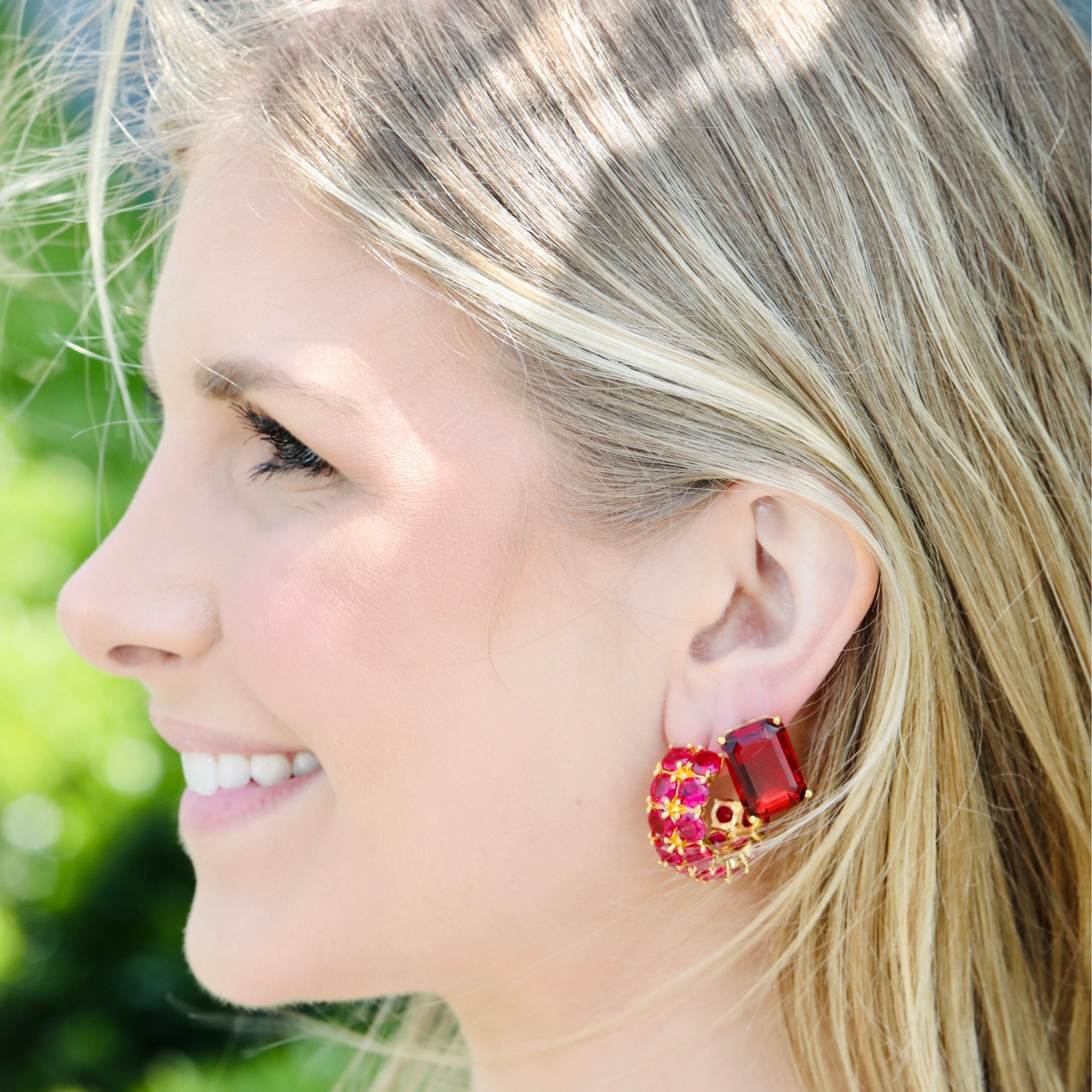 Designed by uglam, Ruby stud and earrings with a radiant ruby crystal stone, elegant women stud earrings for everyday wear.