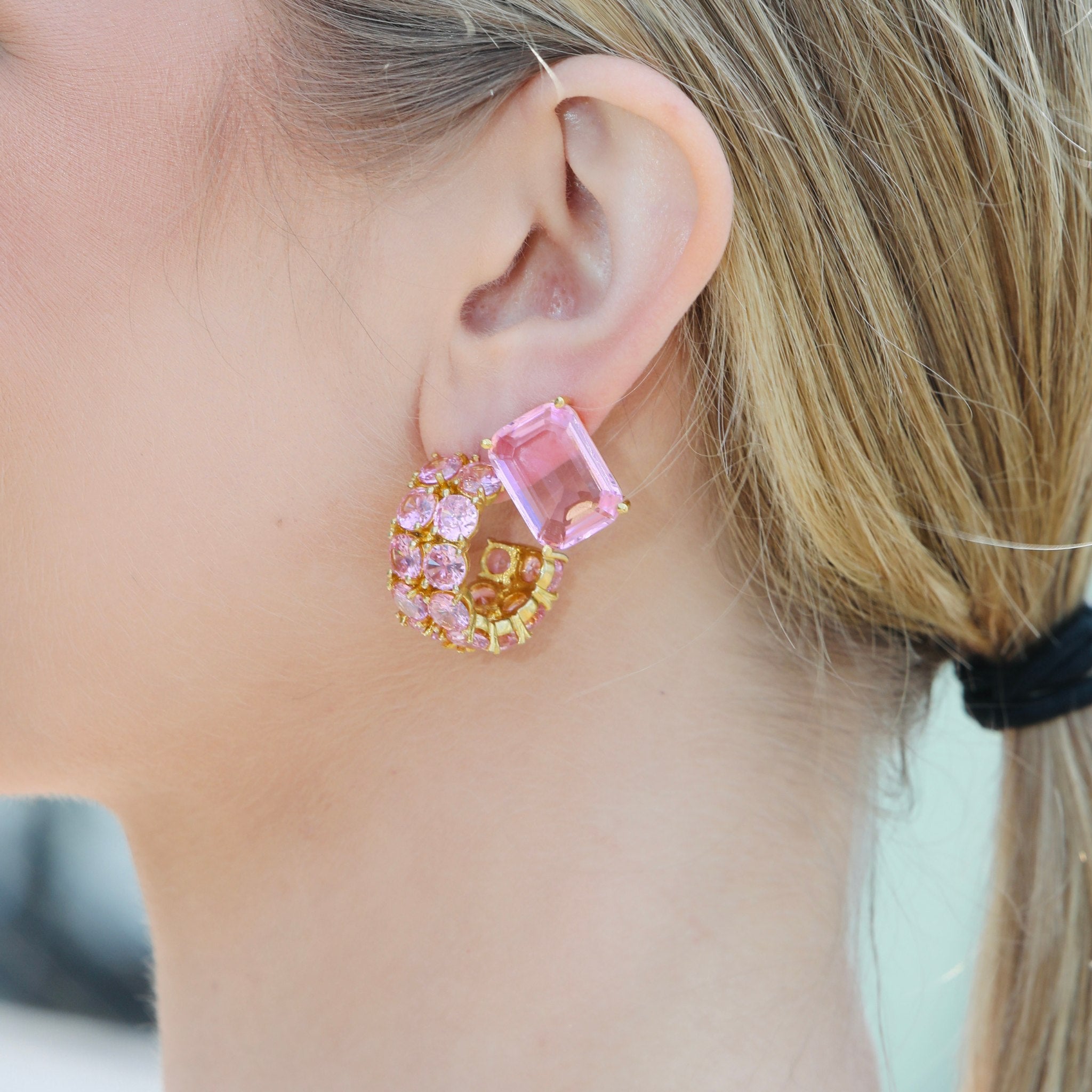 Uglam Pink gold earrings with crystal accents, stylish and lightweight women stud earrings for a refined look.