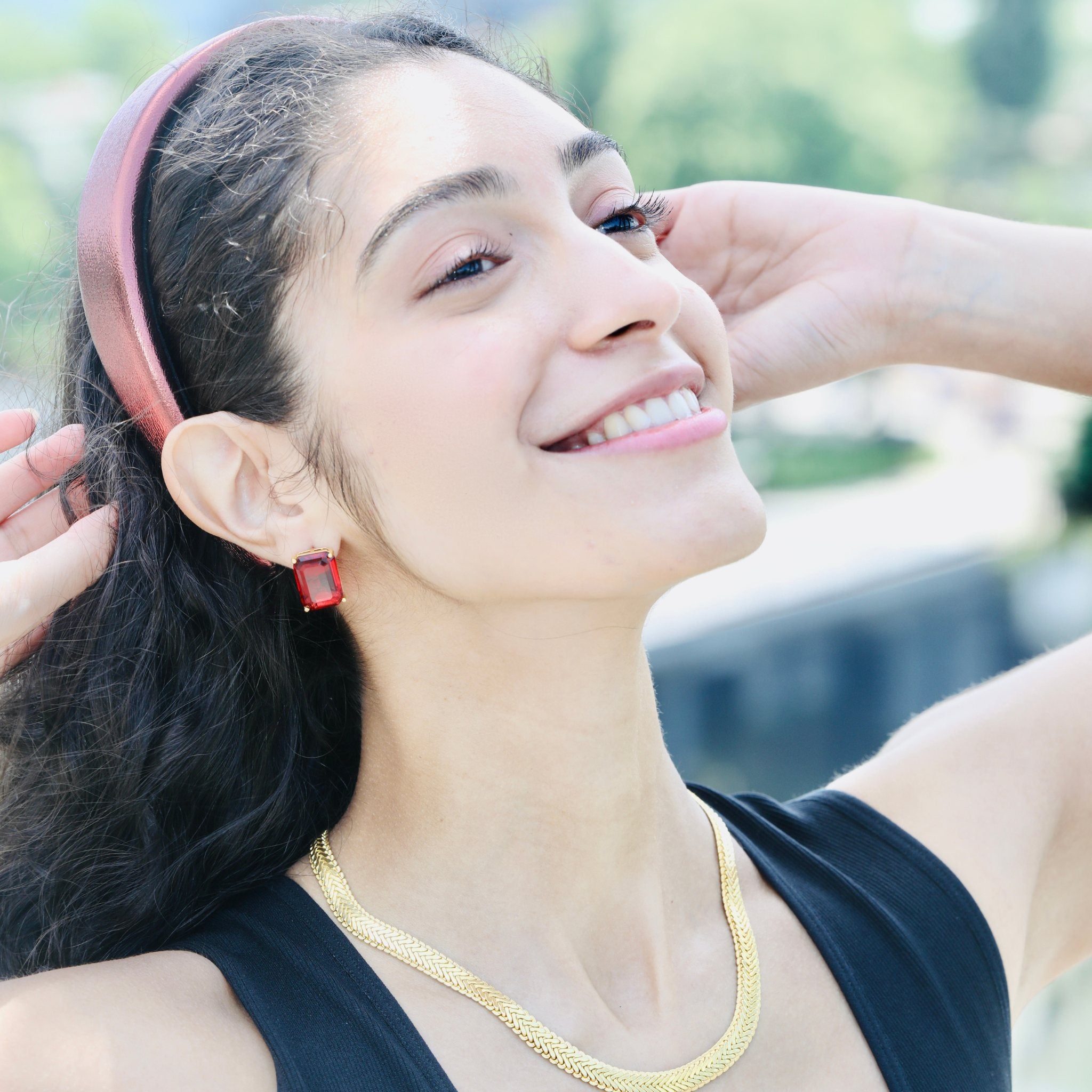 Timeless ruby crystal earring ear studs, lightweight and stylish for casual and formal looks only at uglam