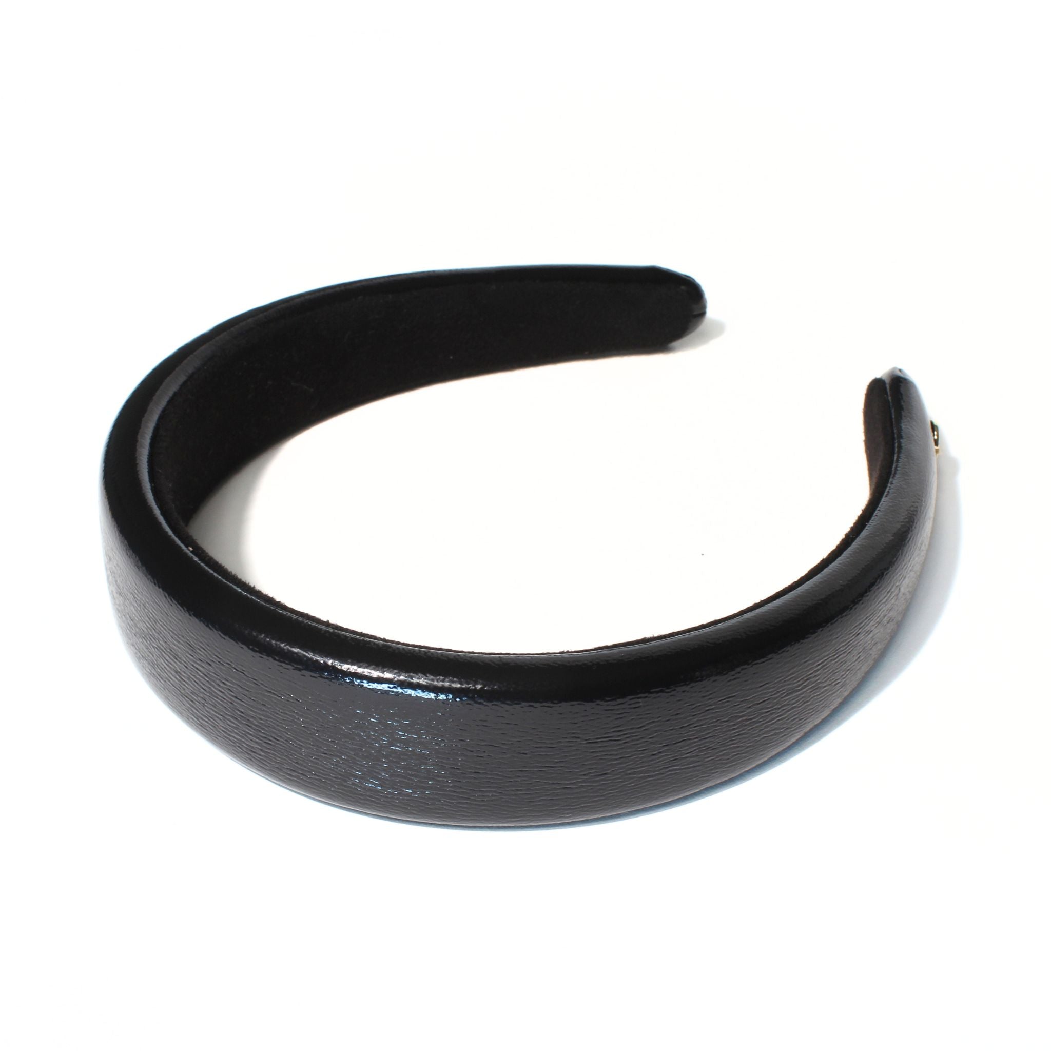 this black leather womens headbands is padded, lightweight and comfortable for all day long style.