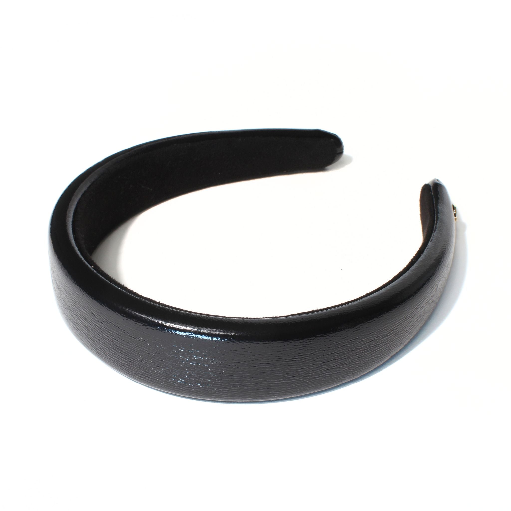 Metallic Faux Leather Headband: Black