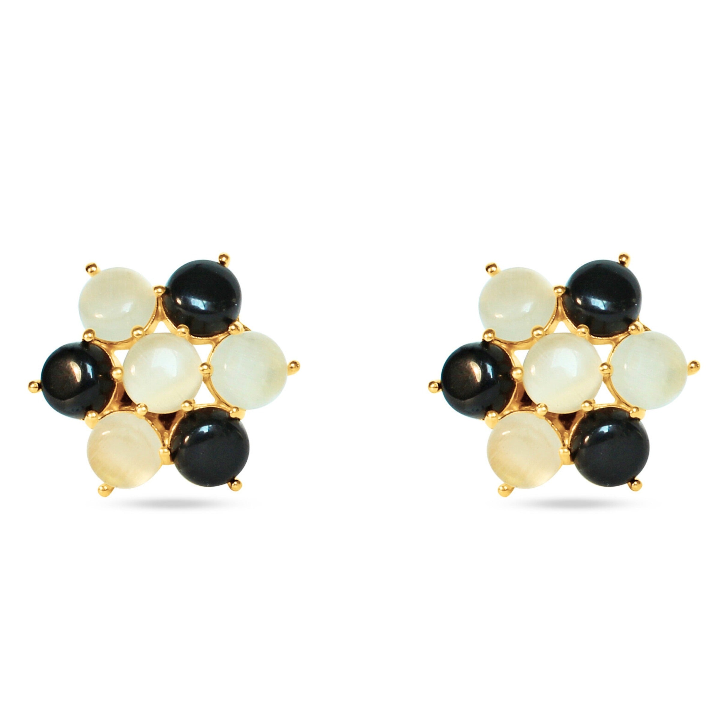 Enchanted Flower Stud Earrings: Black & Ivory