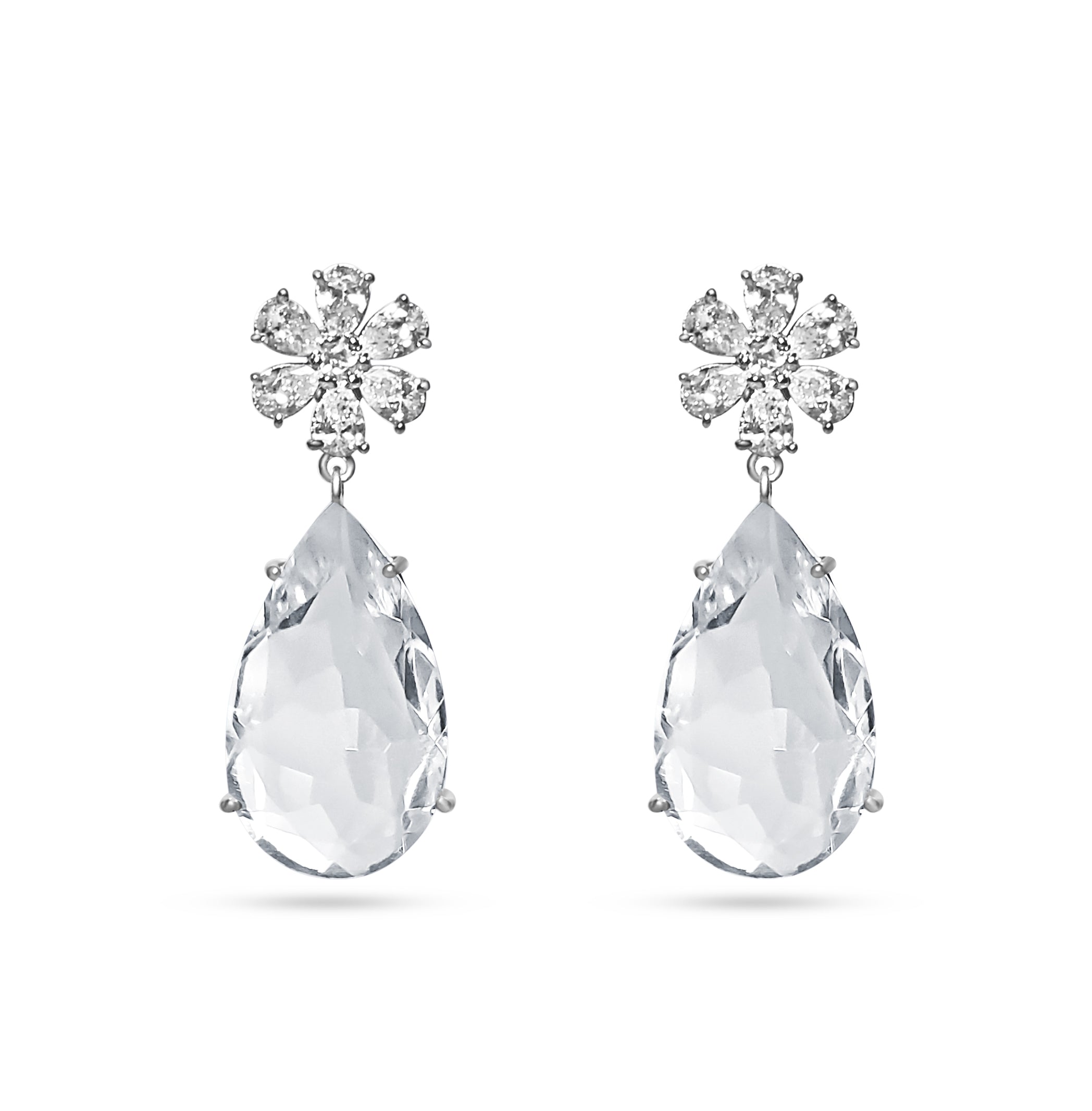 Crystal Flower Droplet Earrings