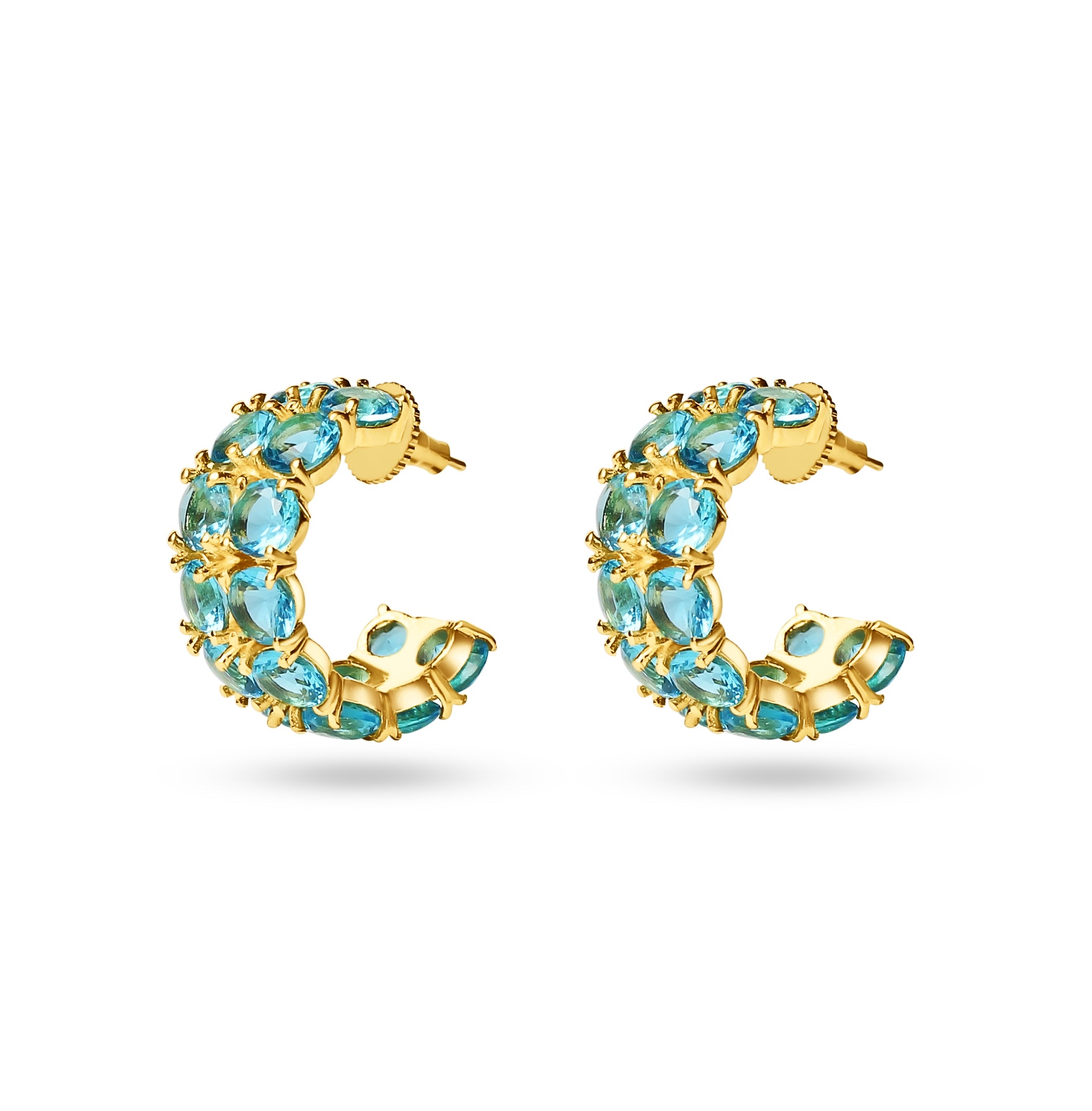 Gilded Glamor Hoops: Aquamarine