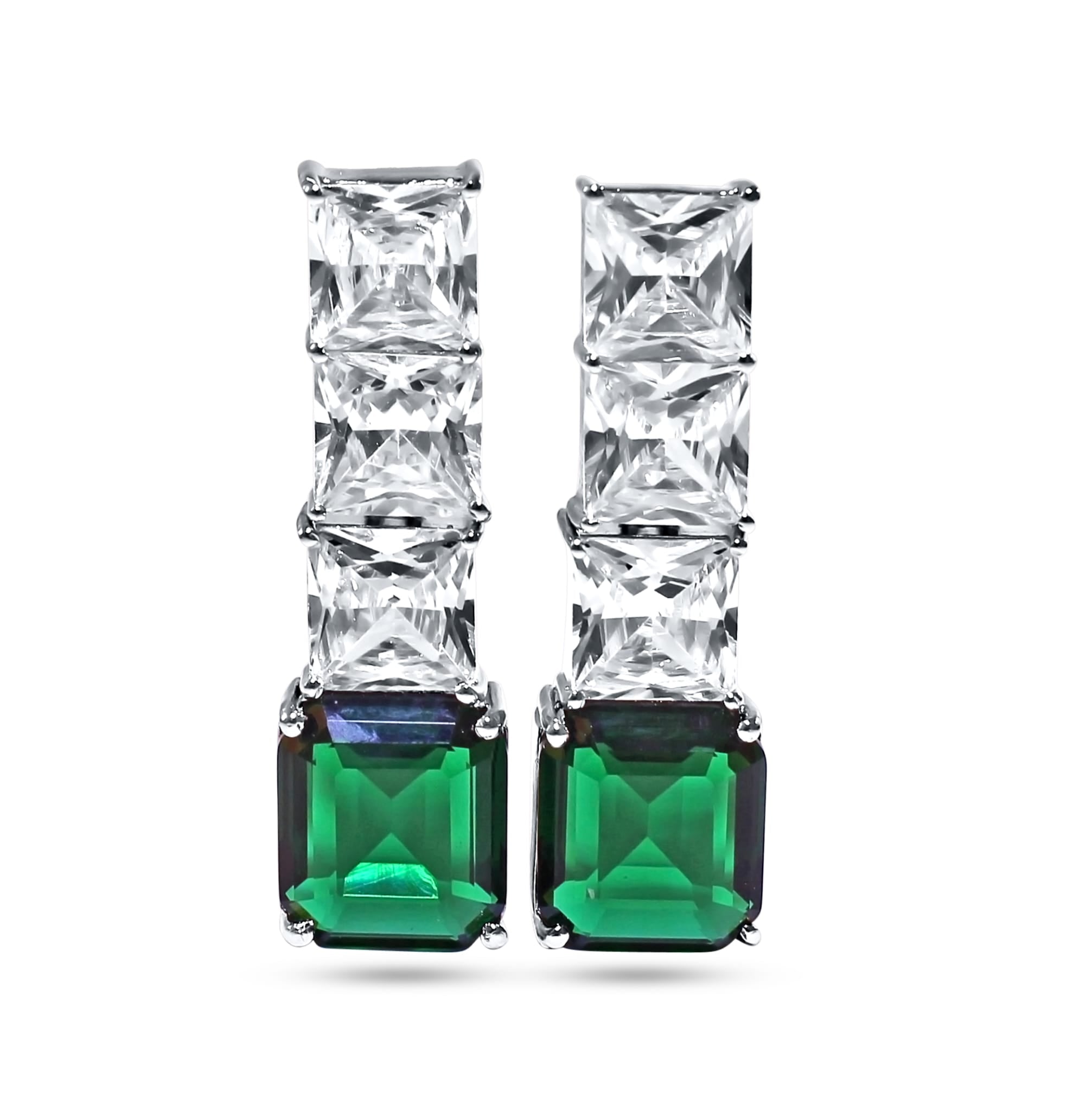 Linear Sparkle Earrings - Emerald