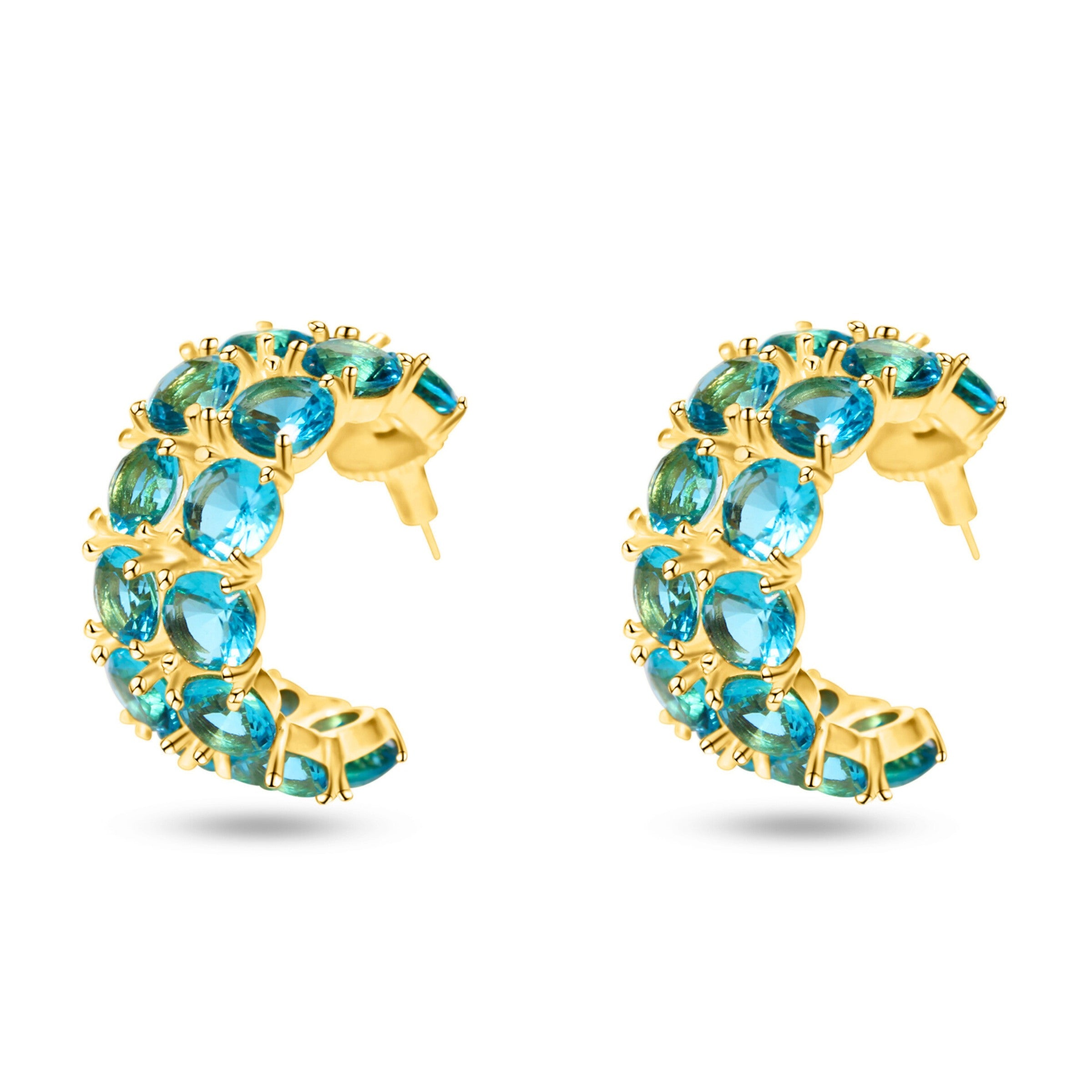 Gilded Glamor Hoops: Aquamarine