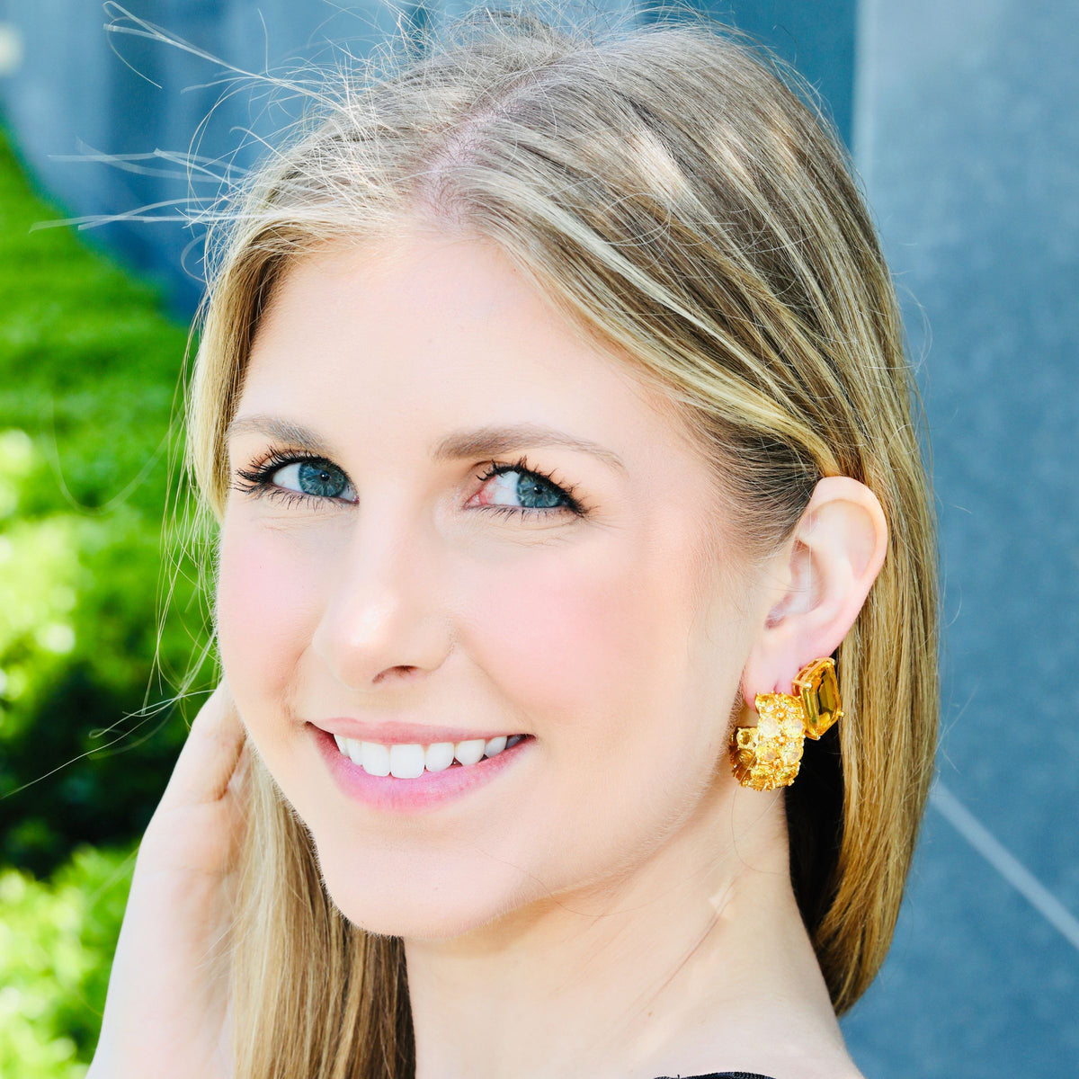 Citrine and gold earrings with golden-yellow diamond-cut cubic zirconia