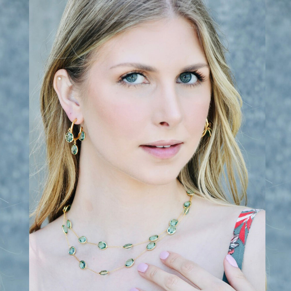 This crystal necklace, handmade from sea green high-grade crystal, is one of our most-loved crystal necklaces for layering.