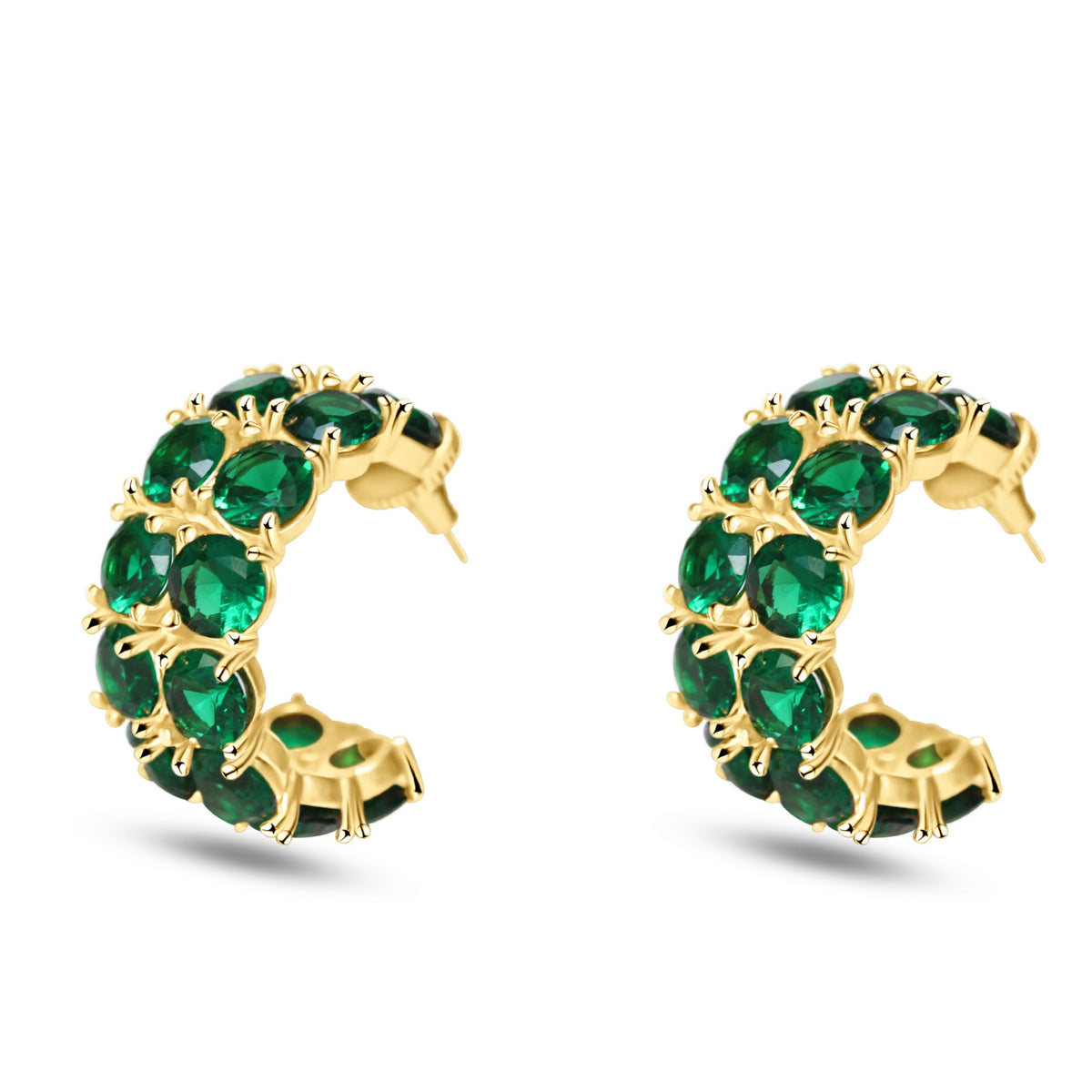 Pair of emerald hoop earrings in gold plating