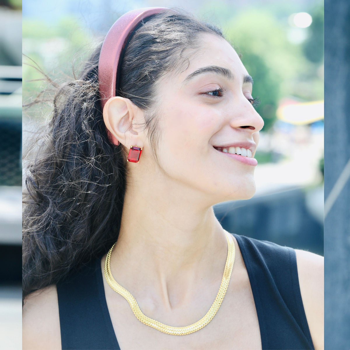 A closer look at the fluid, flat links of this necklace — snake chain in design, and smooth enough to wear all day.
