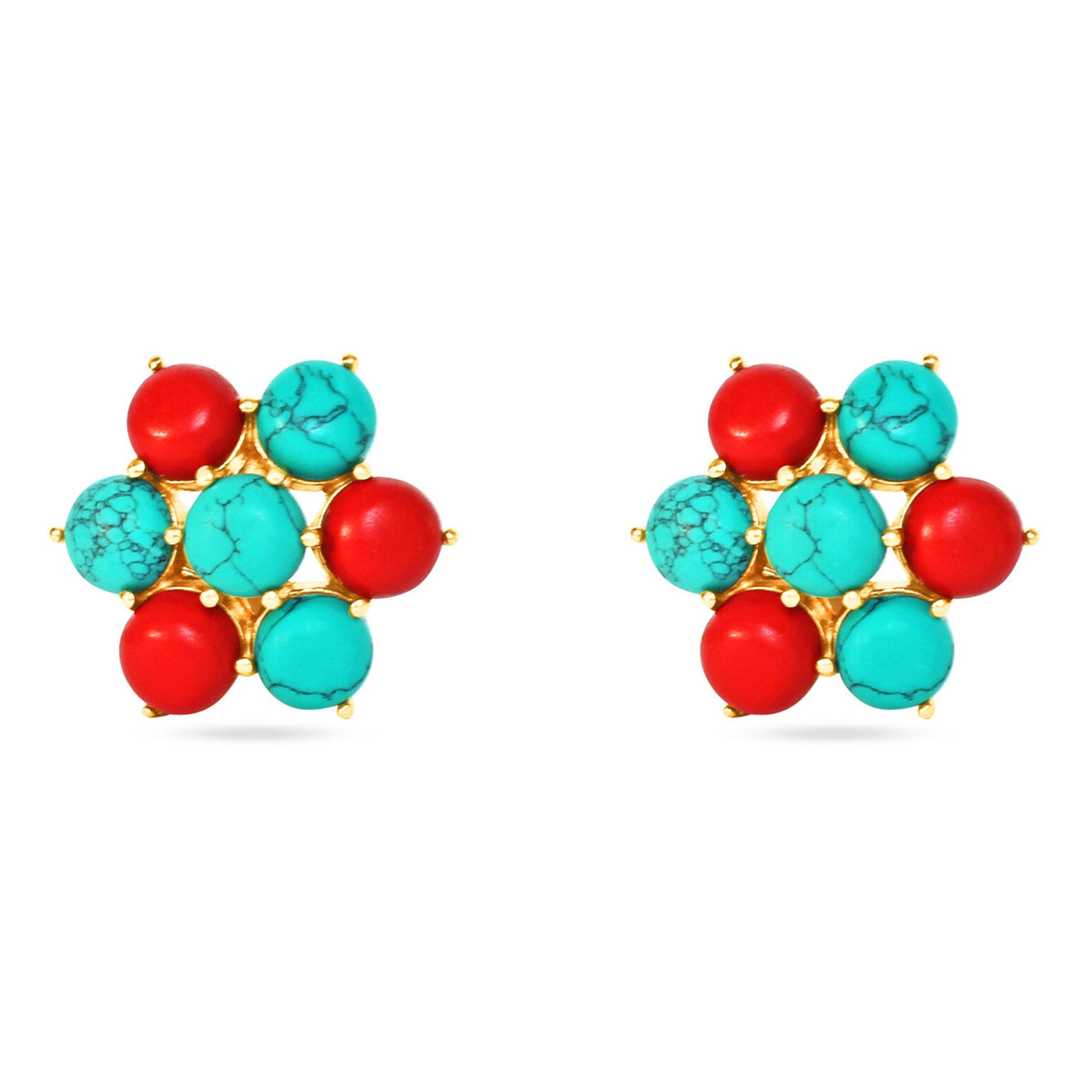 These flower stud earrings screw back earrings. If you love turquoise and red flower earrings, you can't skip these.