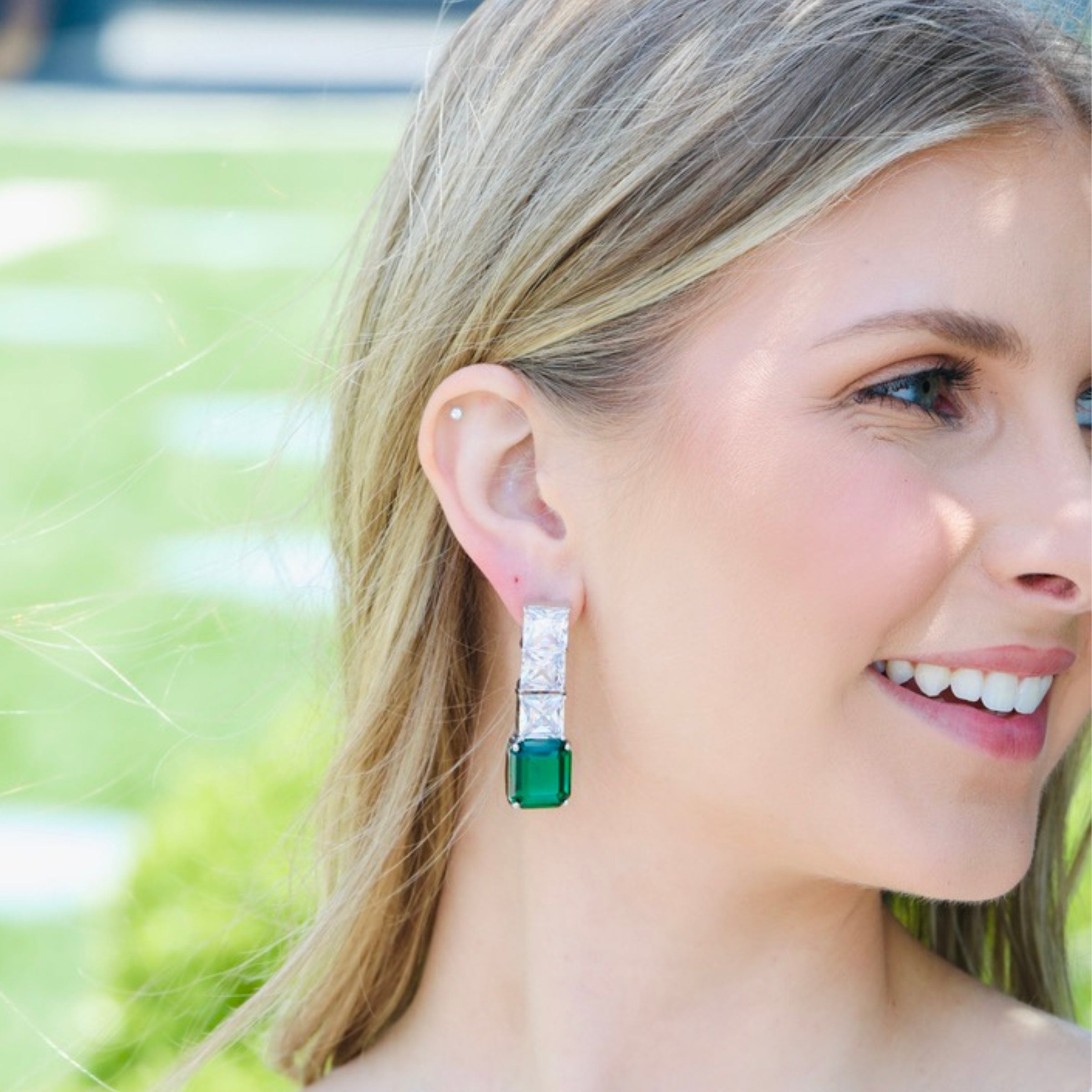 Emerald Geometric Drop Earrings