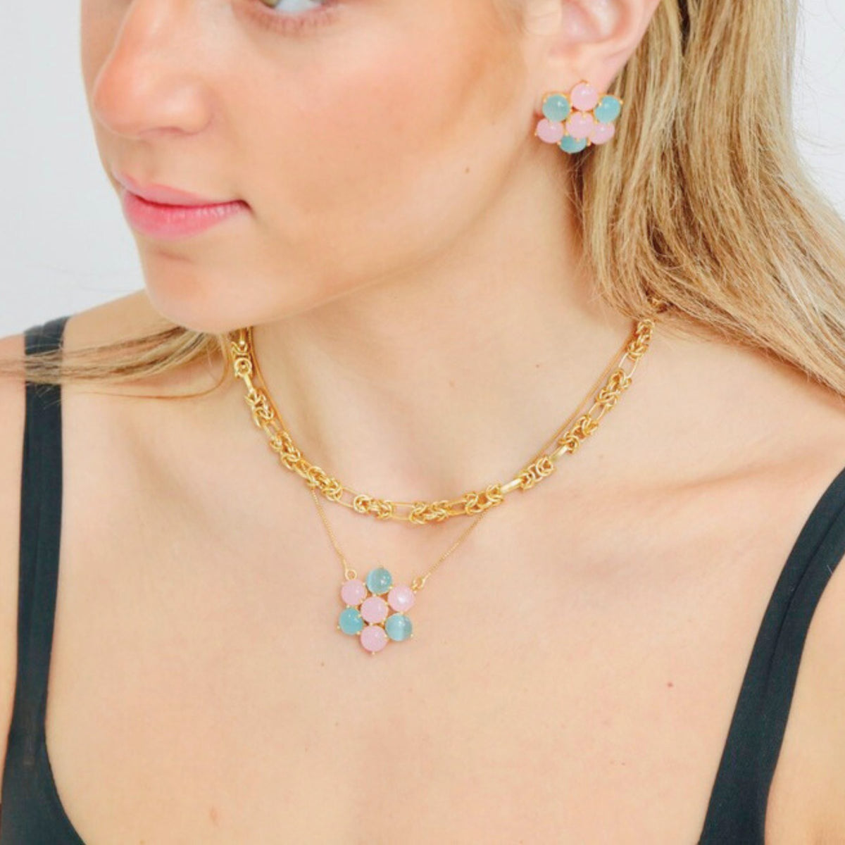 This flower necklace is inspired by delicate, layered petal shapes — one of our favorite flower necklace designer pieces, and a true pick among flower necklaces for women.