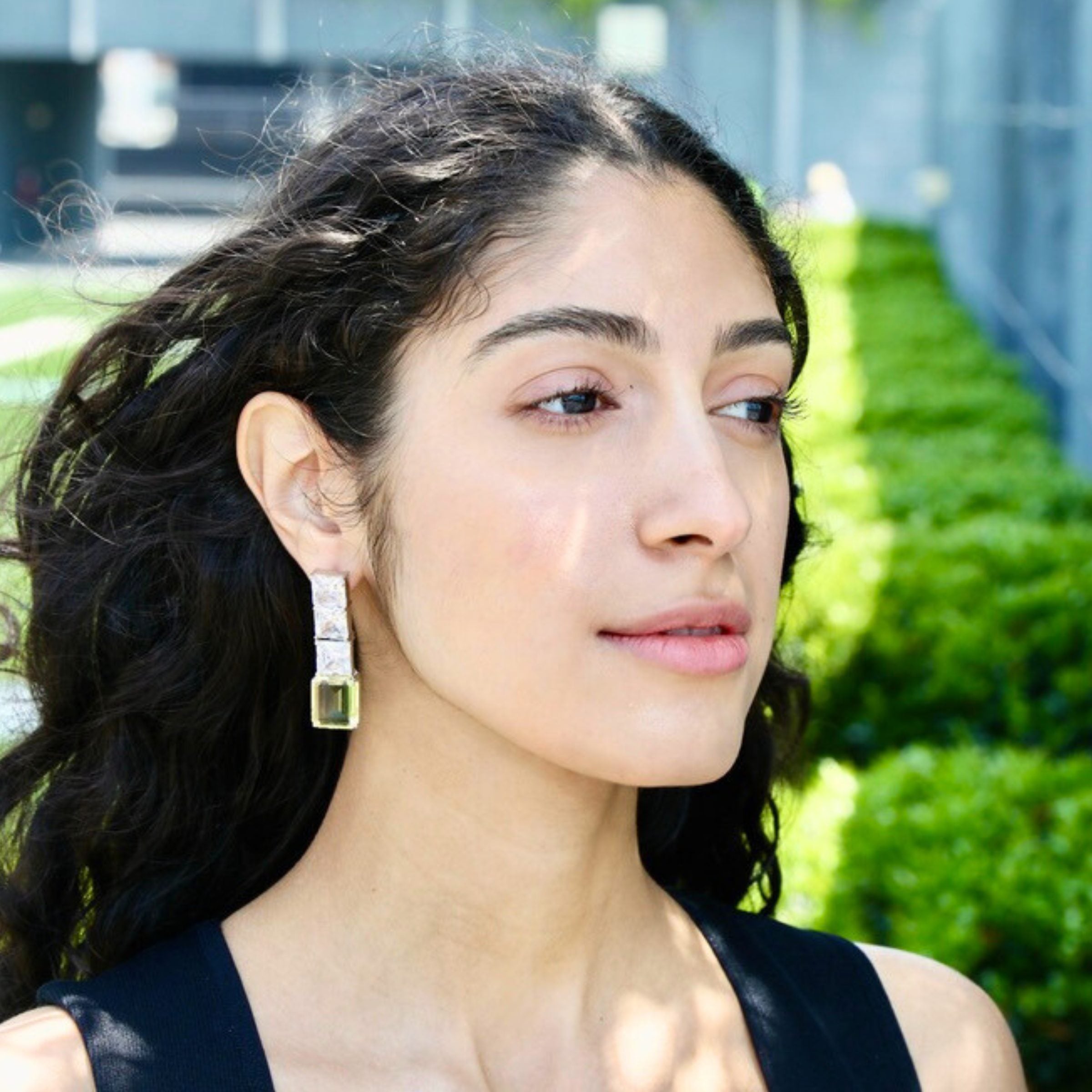 Yellow Sapphire Geometric Drop Earrings