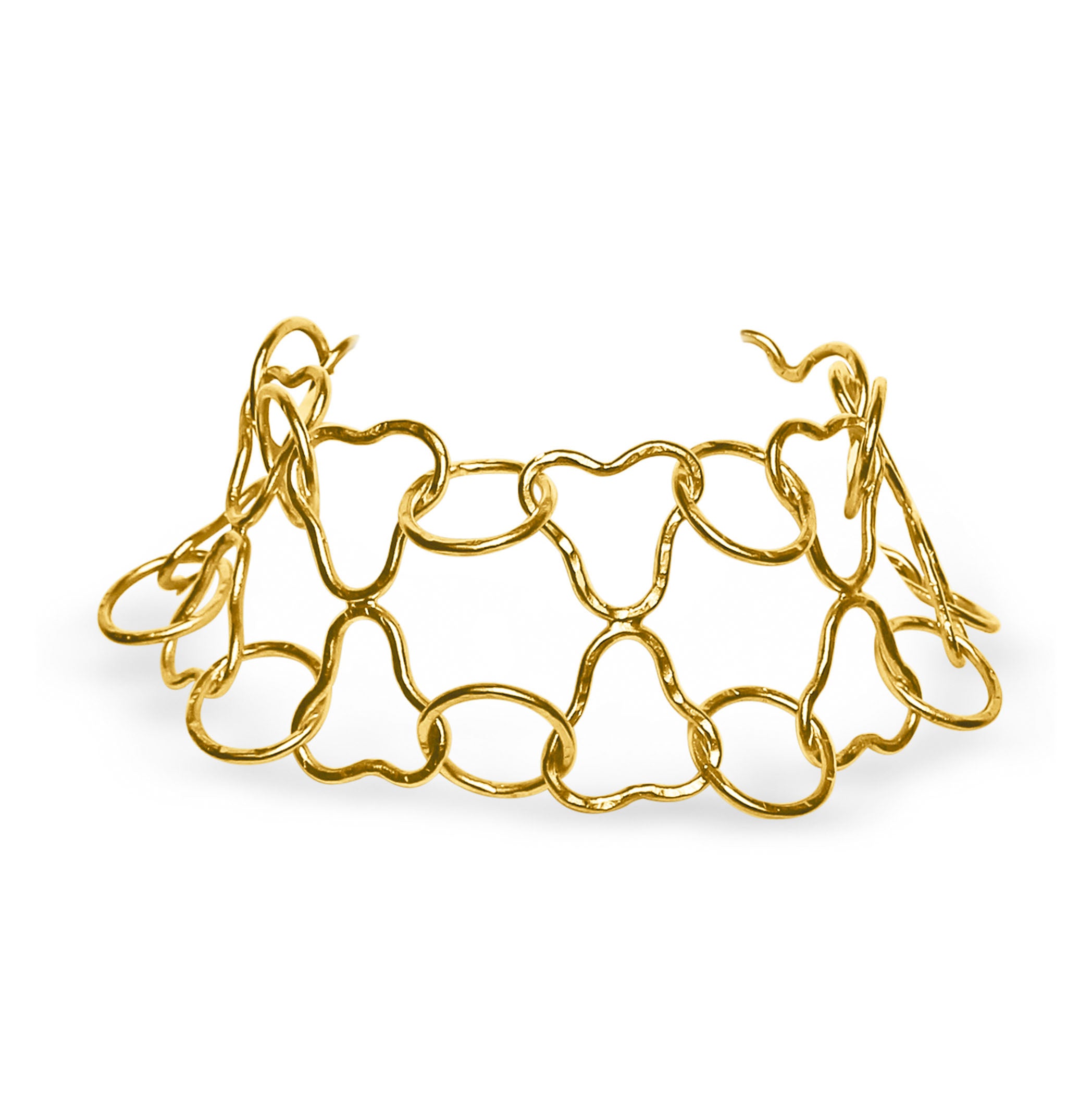 This golden choker is handcrafted with intricately woven wire for a mesmerizing mesh effect.