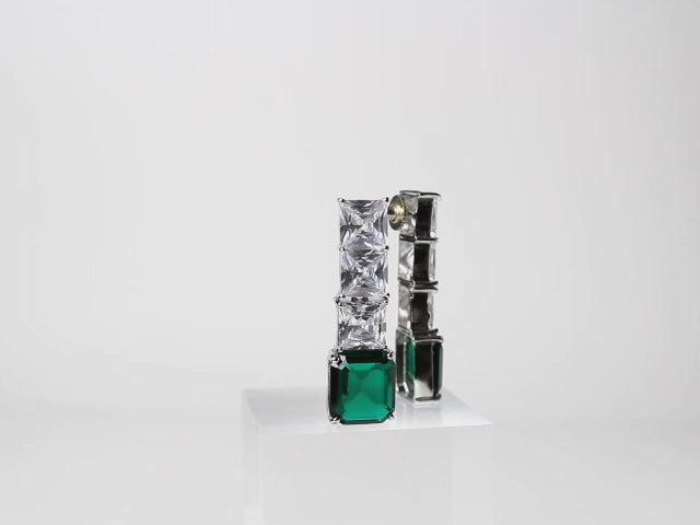 Linear Sparkle Earrings - Emerald 2