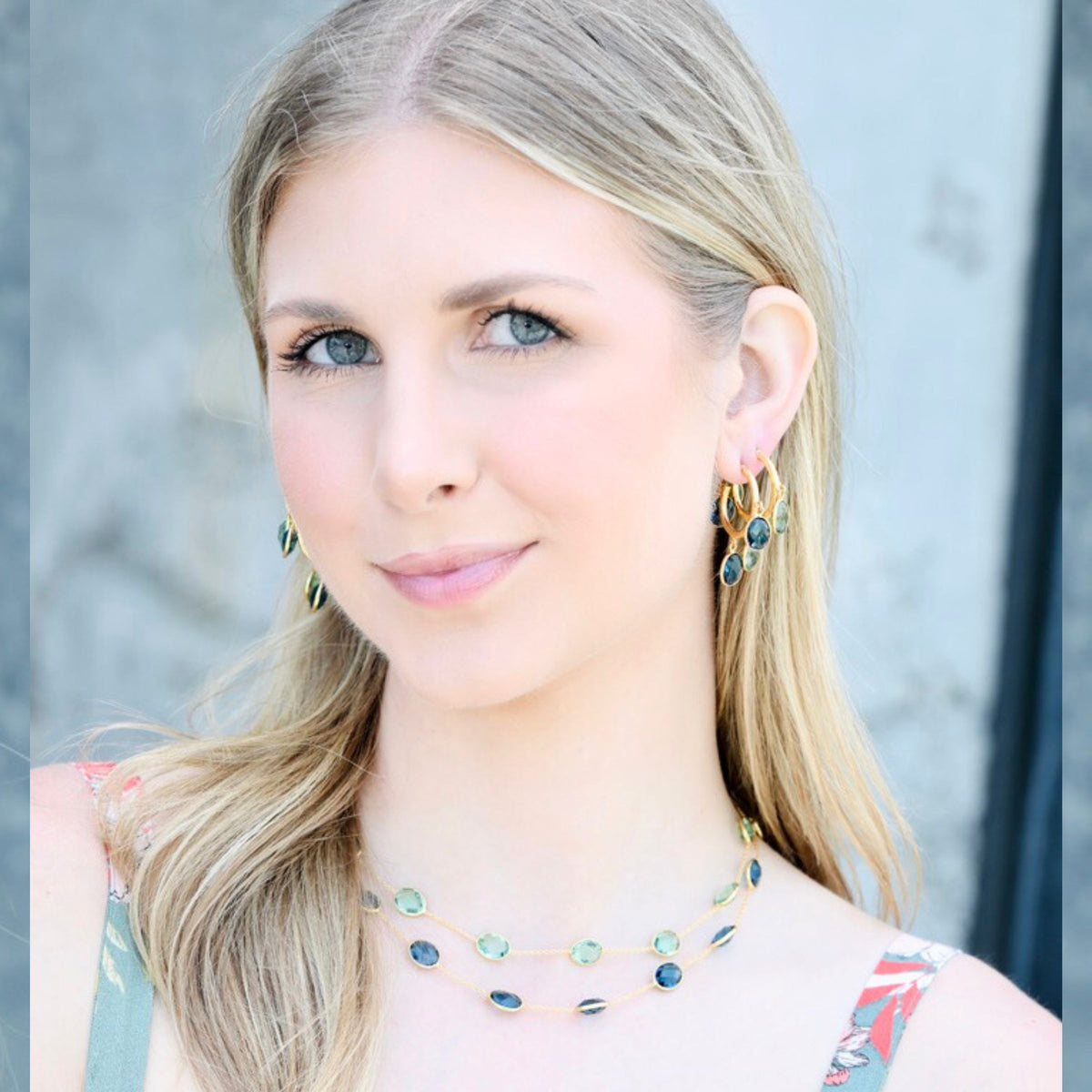One of our layered necklaces designed by u-glam, perfect for building your own layered necklace set with a pop of green.